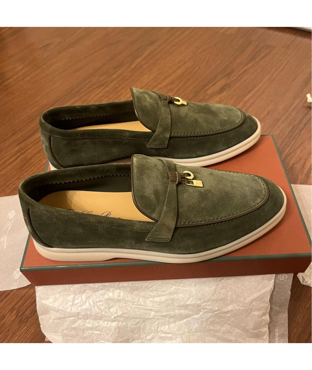 LORO PIANA Хаки замшевые лоферы, фото 5