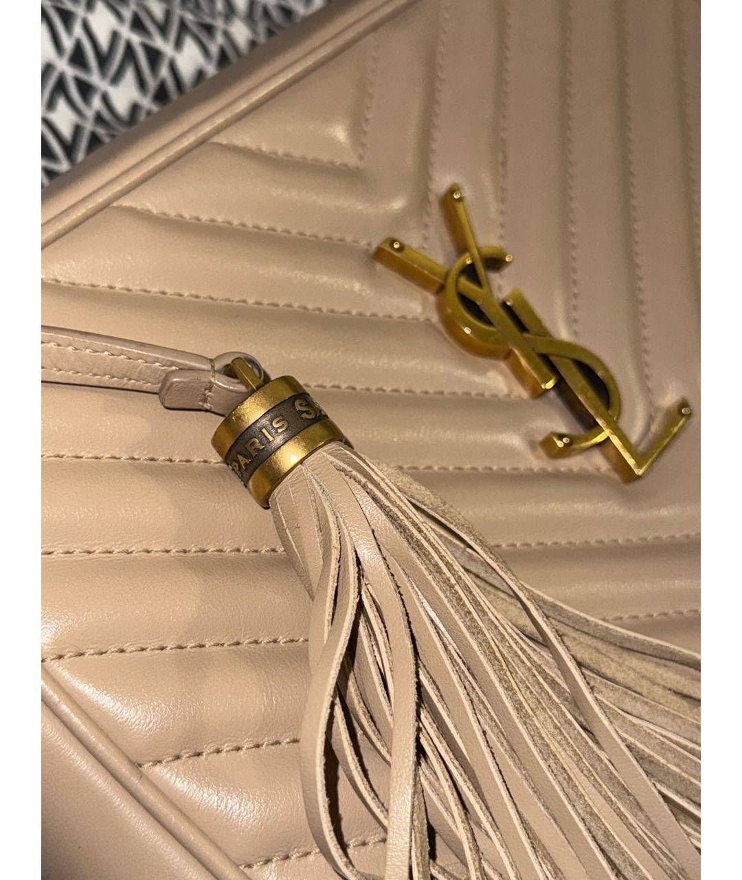 SAINT LAURENT Бежевая кожаная сумка через плечо, фото 3