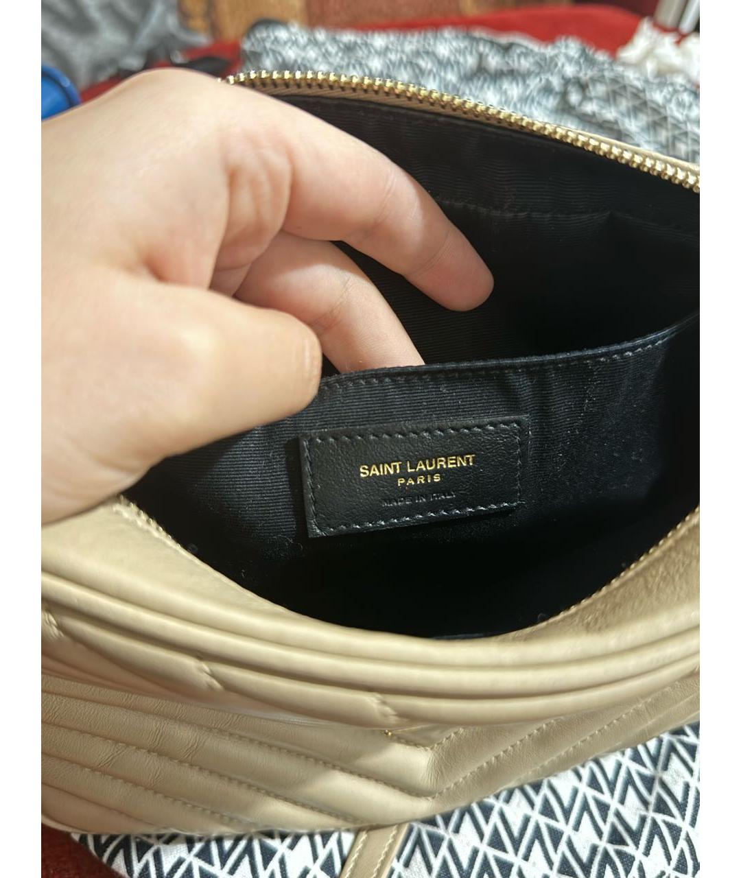 SAINT LAURENT Бежевая кожаная сумка через плечо, фото 7