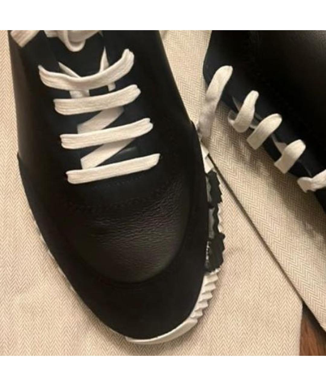 HERMES Черные кожаные низкие кроссовки / кеды, фото 2