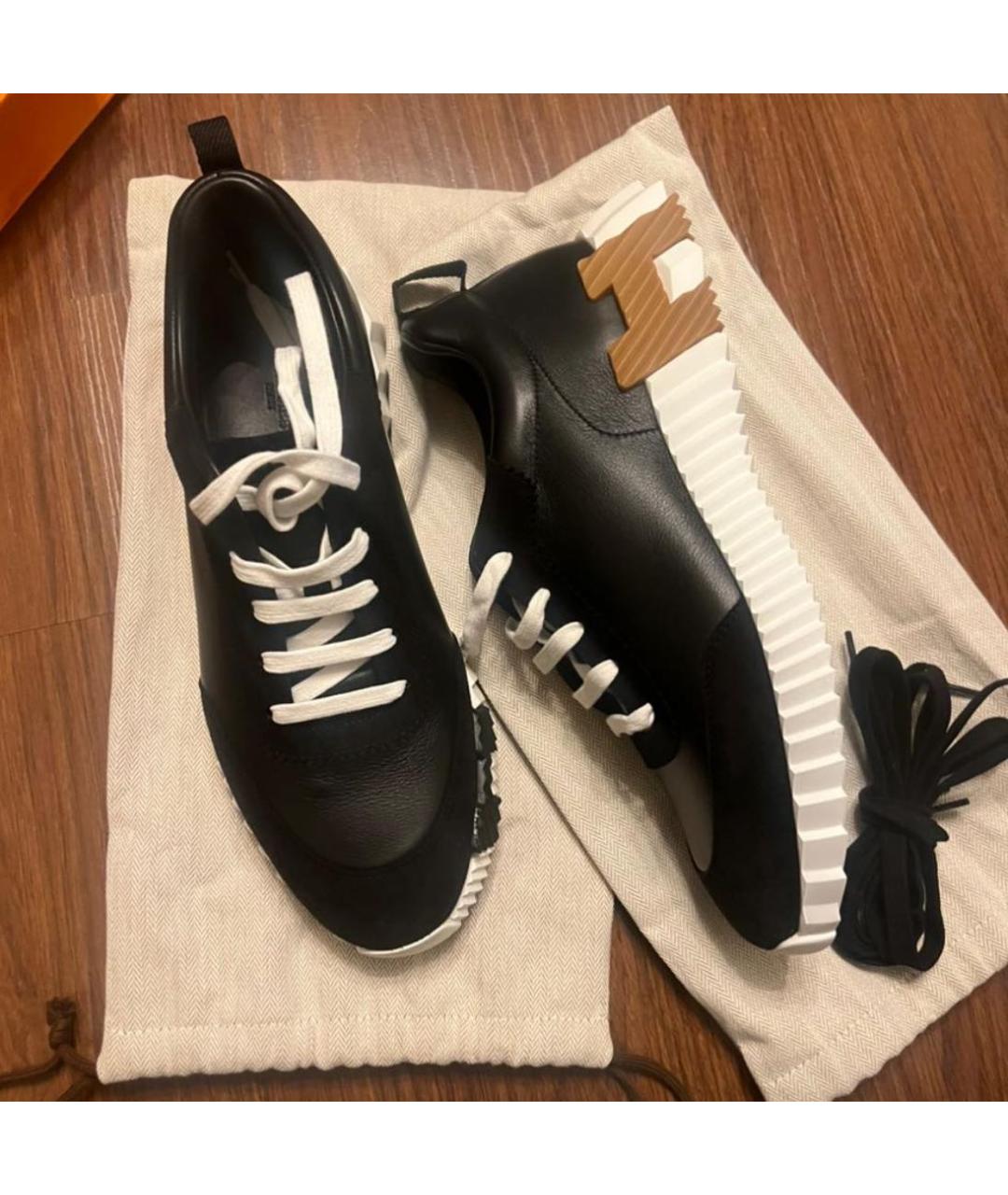 HERMES Черные кожаные низкие кроссовки / кеды, фото 3
