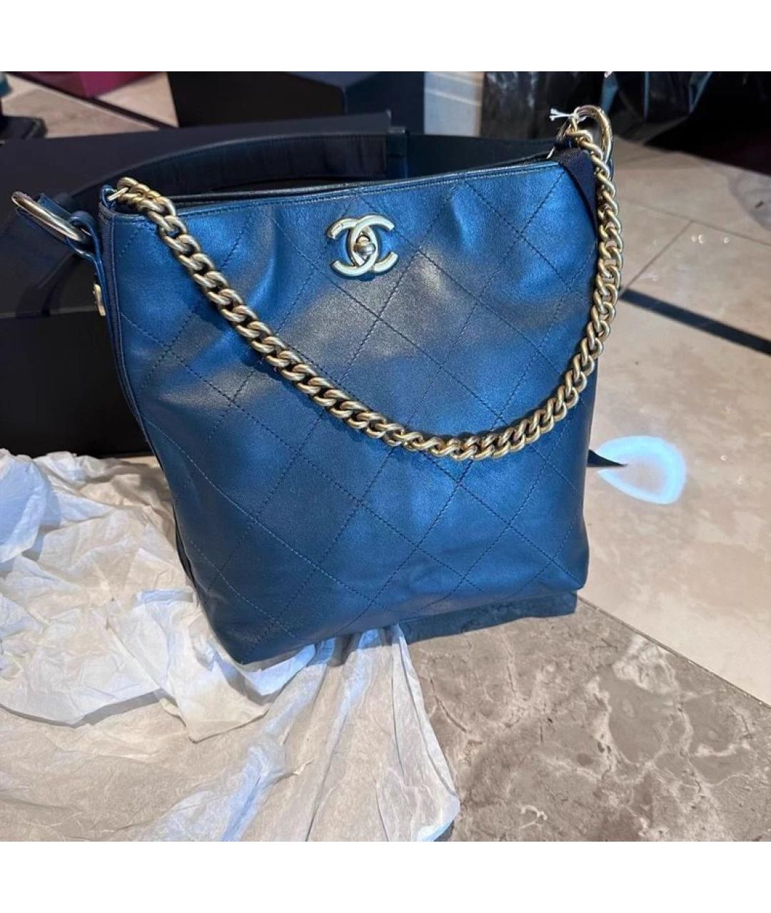 CHANEL Синяя кожаная сумка через плечо, фото 9