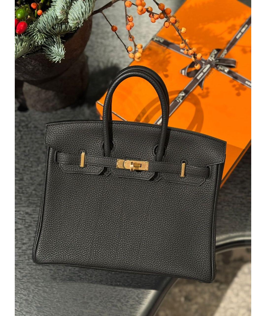 HERMES Черная кожаная сумка с короткими ручками, фото 4