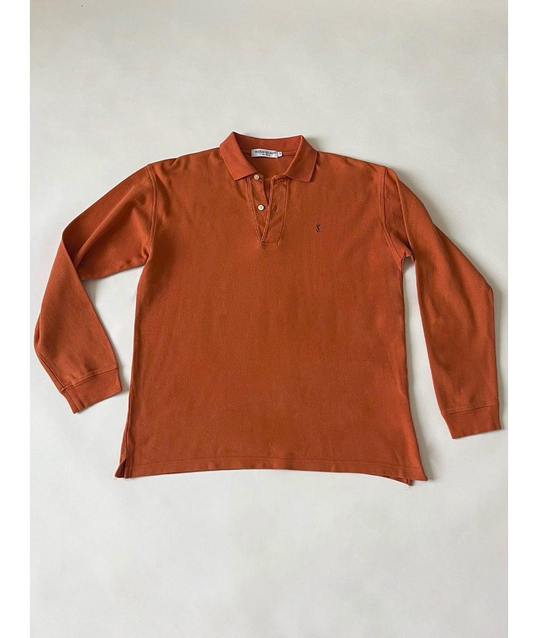 SAINT LAURENT Оранжевое хлопковое поло с длинным рукавом, фото 6