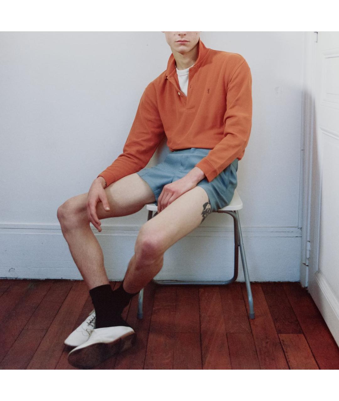 SAINT LAURENT Оранжевое хлопковое поло с длинным рукавом, фото 4