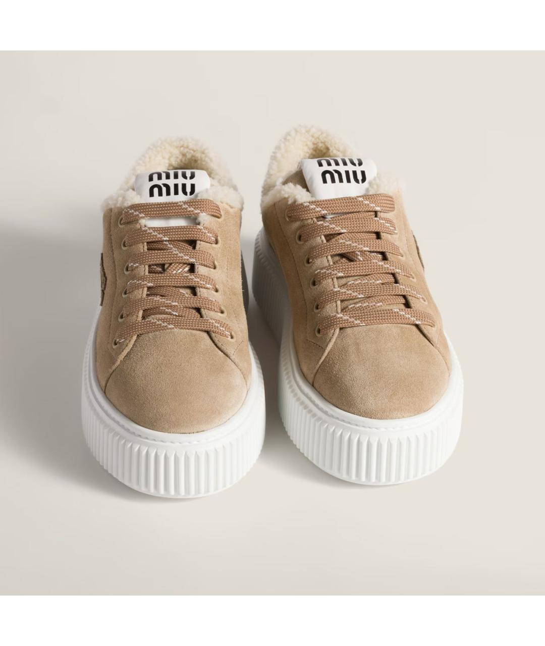 MIU MIU Бежевые замшевые кеды, фото 4
