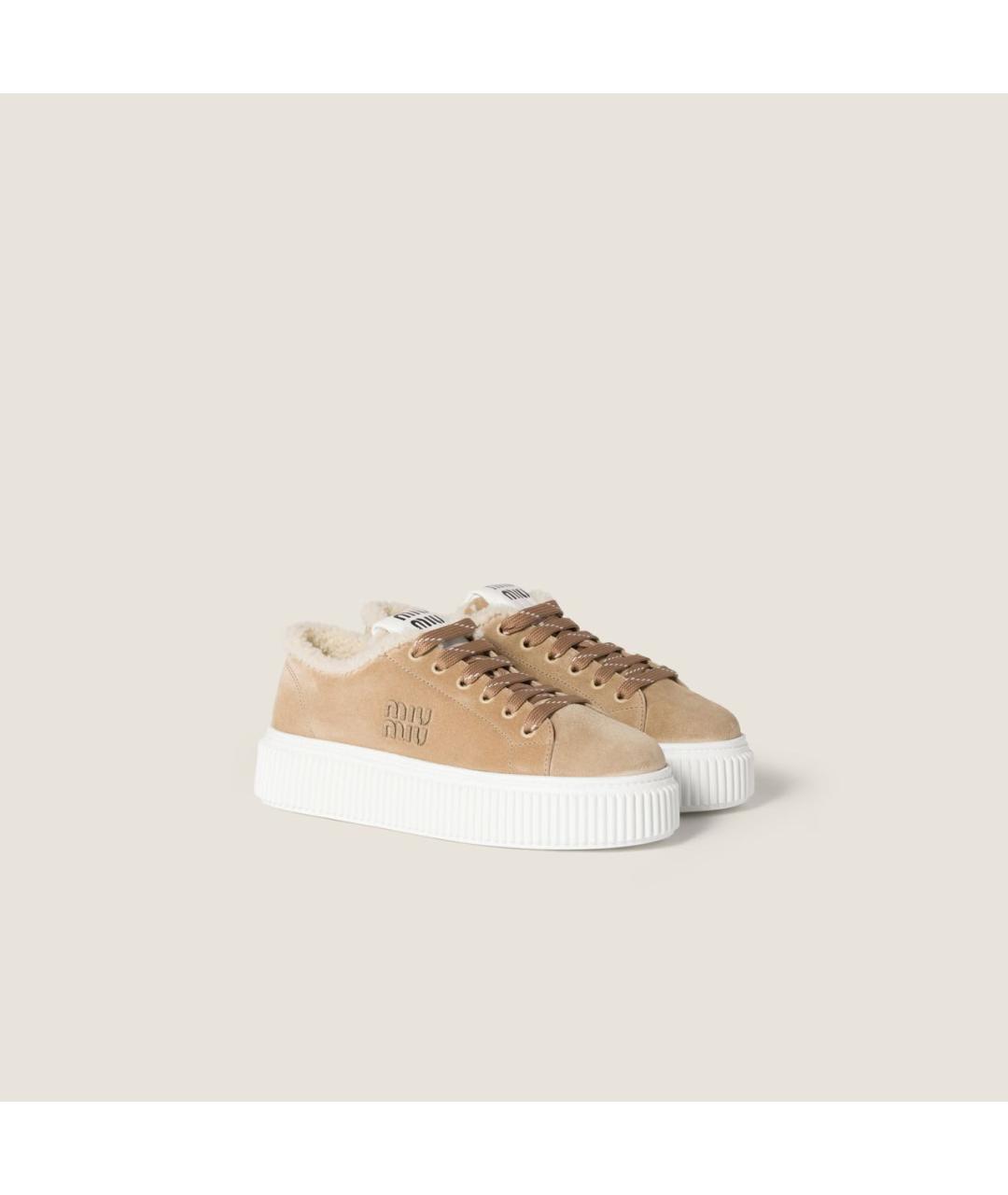 MIU MIU Бежевые замшевые кеды, фото 3