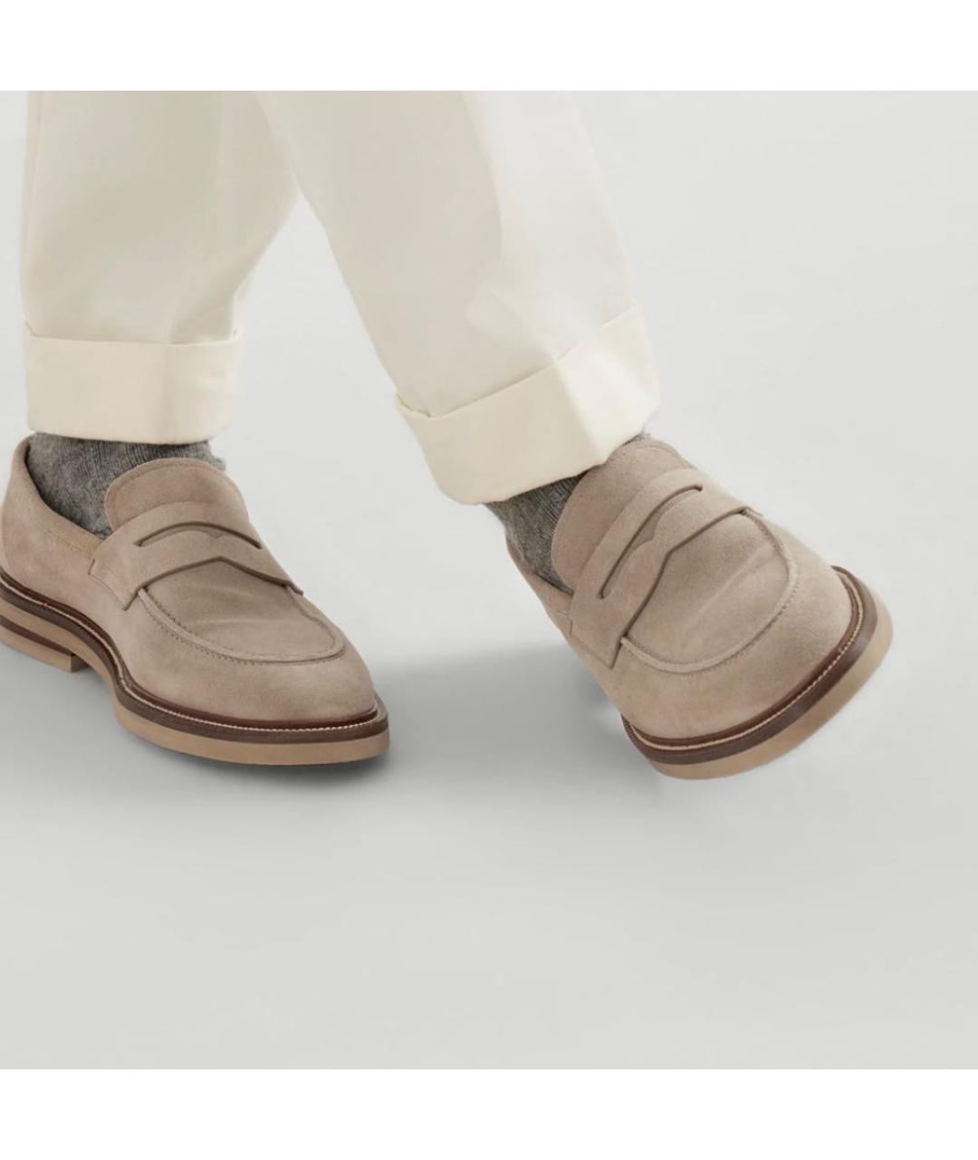 BRUNELLO CUCINELLI Бежевые замшевые лоферы, фото 3
