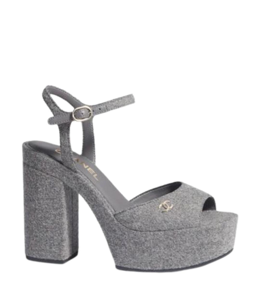 CHANEL Серые текстильные босоножки, фото 1