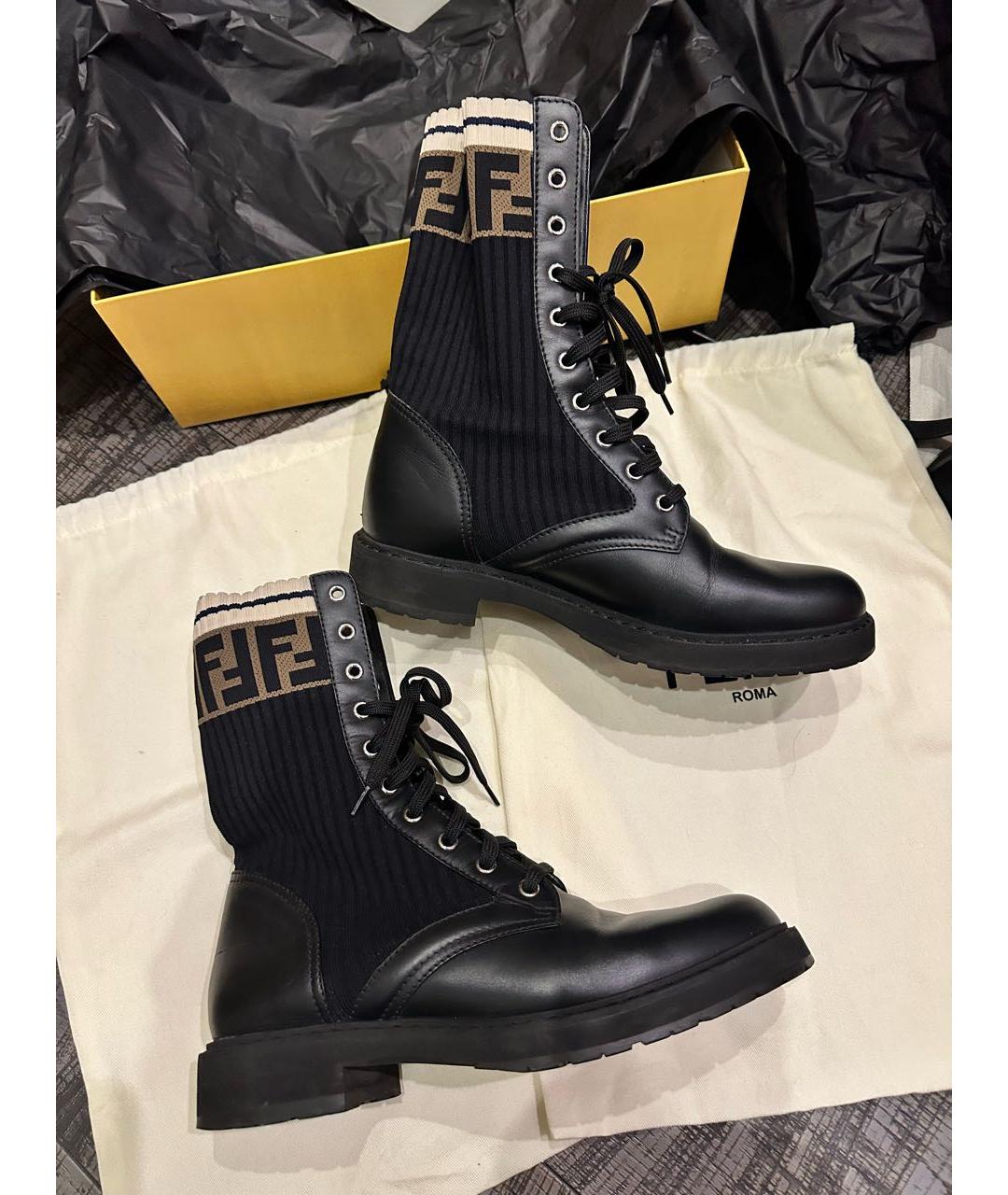 FENDI Черные кожаные ботинки, фото 9