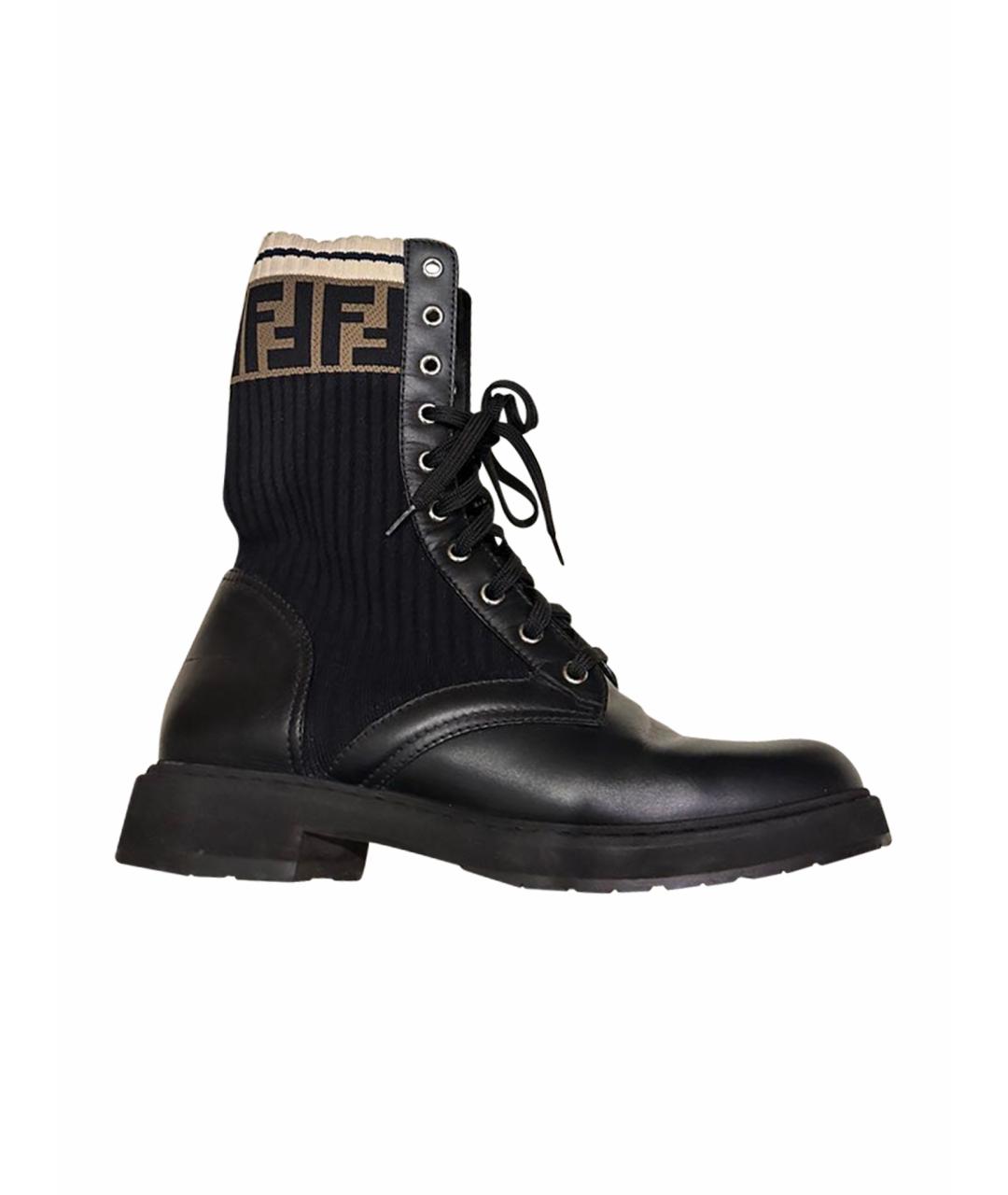 FENDI Черные кожаные ботинки, фото 1