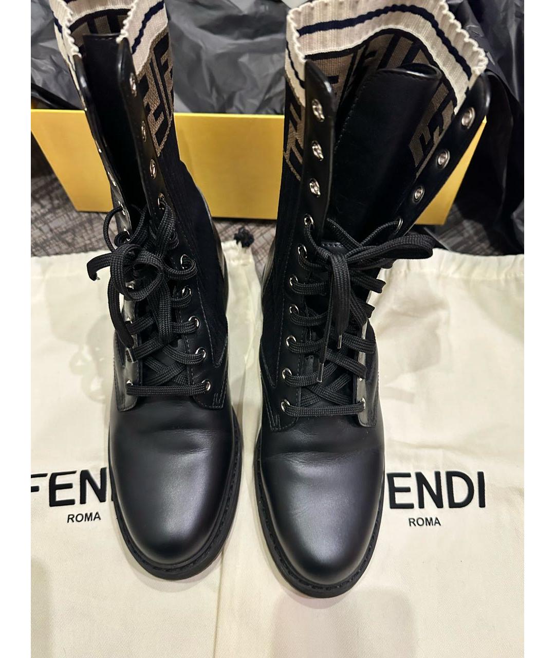 FENDI Черные кожаные ботинки, фото 4