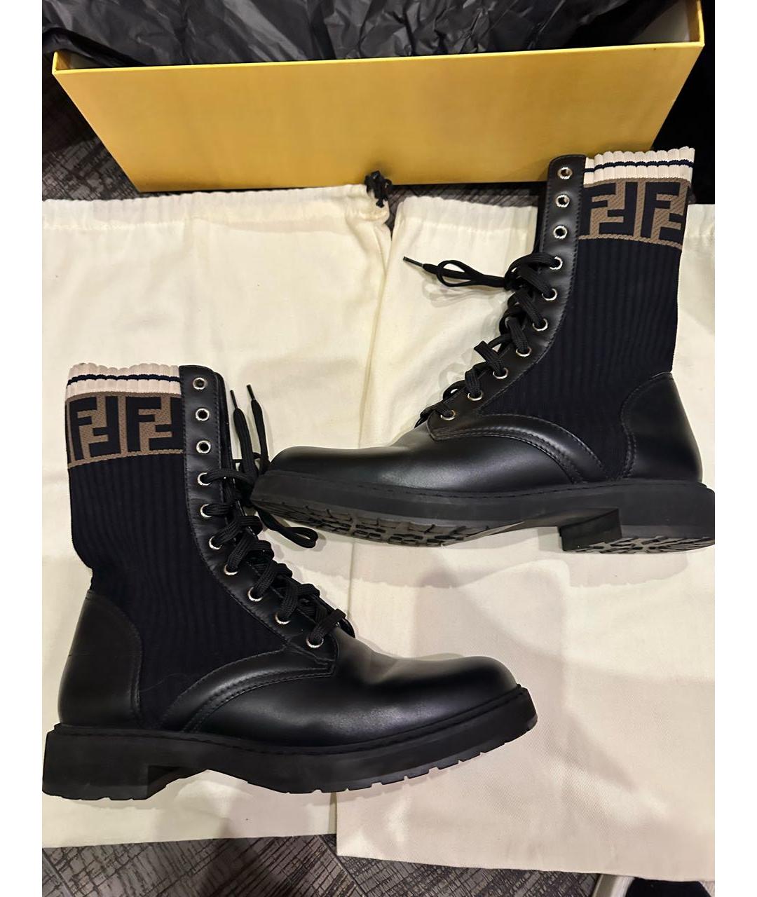FENDI Черные кожаные ботинки, фото 5