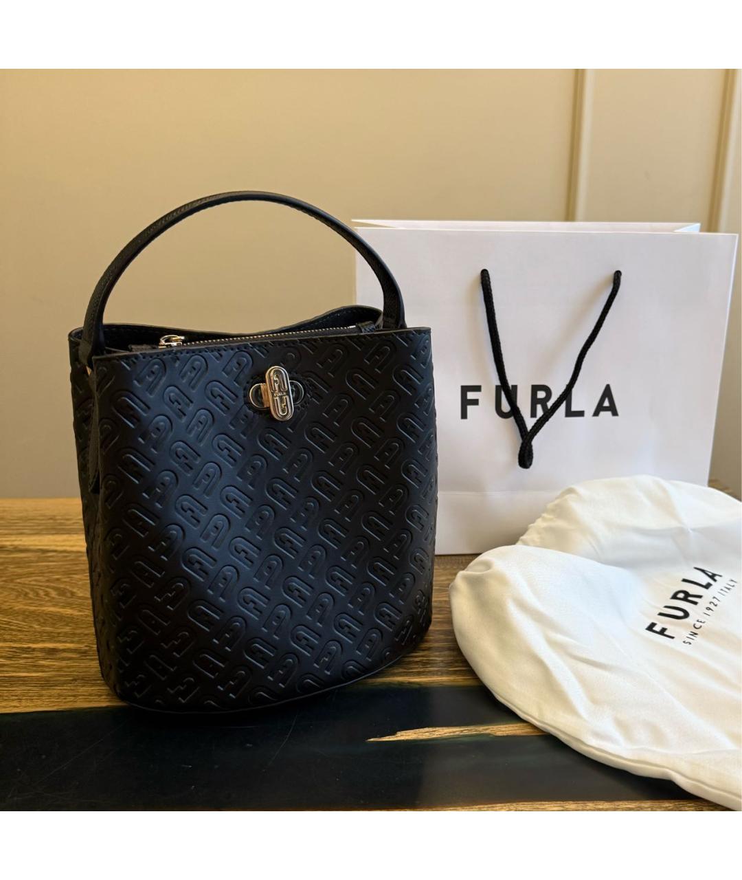 FURLA Черная кожаная сумка с короткими ручками, фото 2