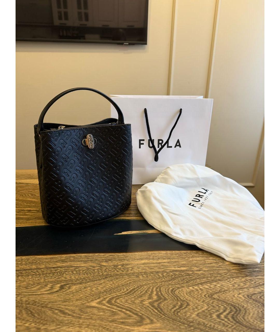 FURLA Черная кожаная сумка с короткими ручками, фото 6