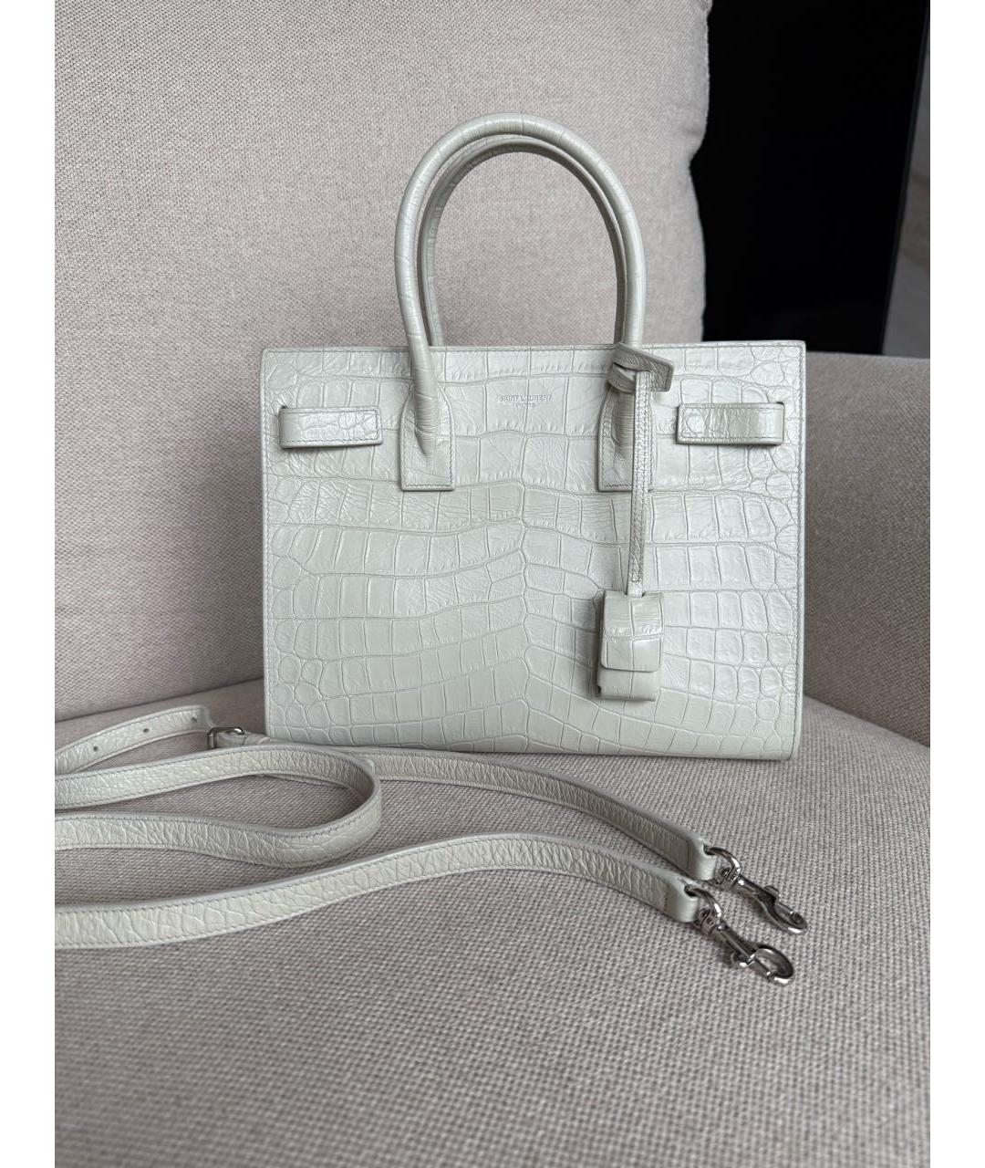 SAINT LAURENT Белая кожаная сумка тоут, фото 2