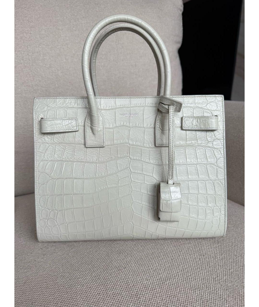 SAINT LAURENT Белая кожаная сумка тоут, фото 3