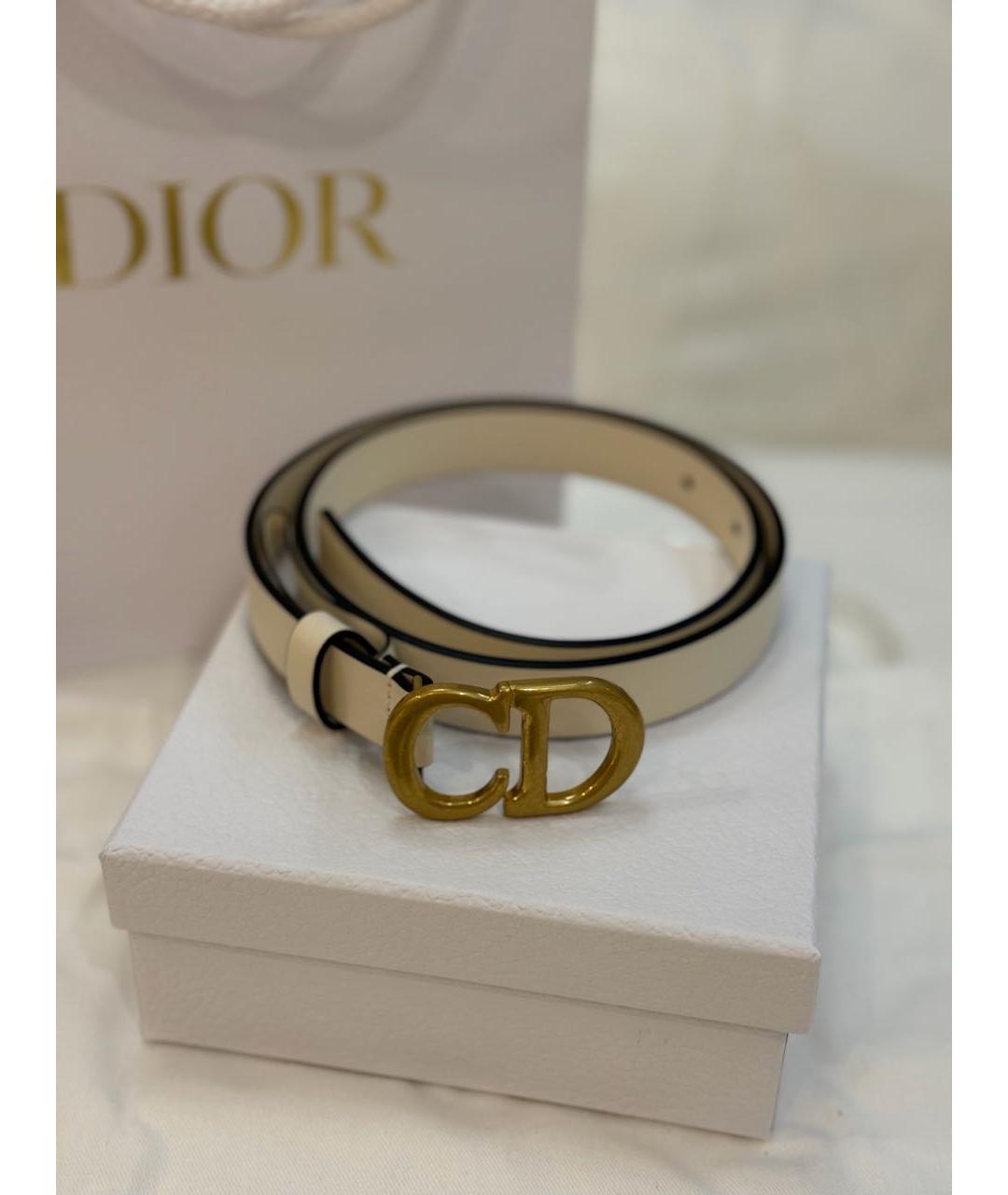 CHRISTIAN DIOR Бежевый кожаный ремень, фото 8