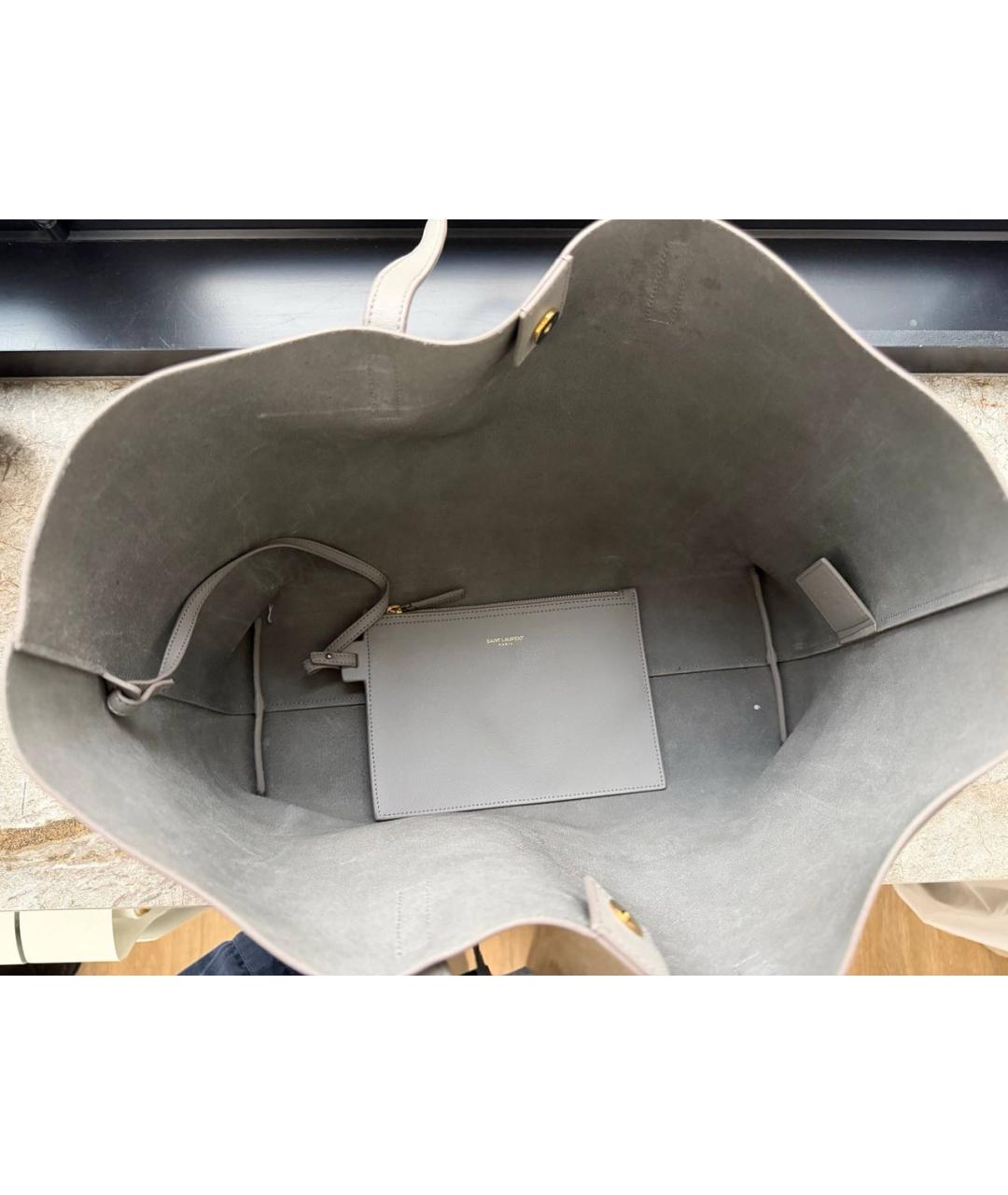 SAINT LAURENT Серая кожаная сумка с короткими ручками, фото 4