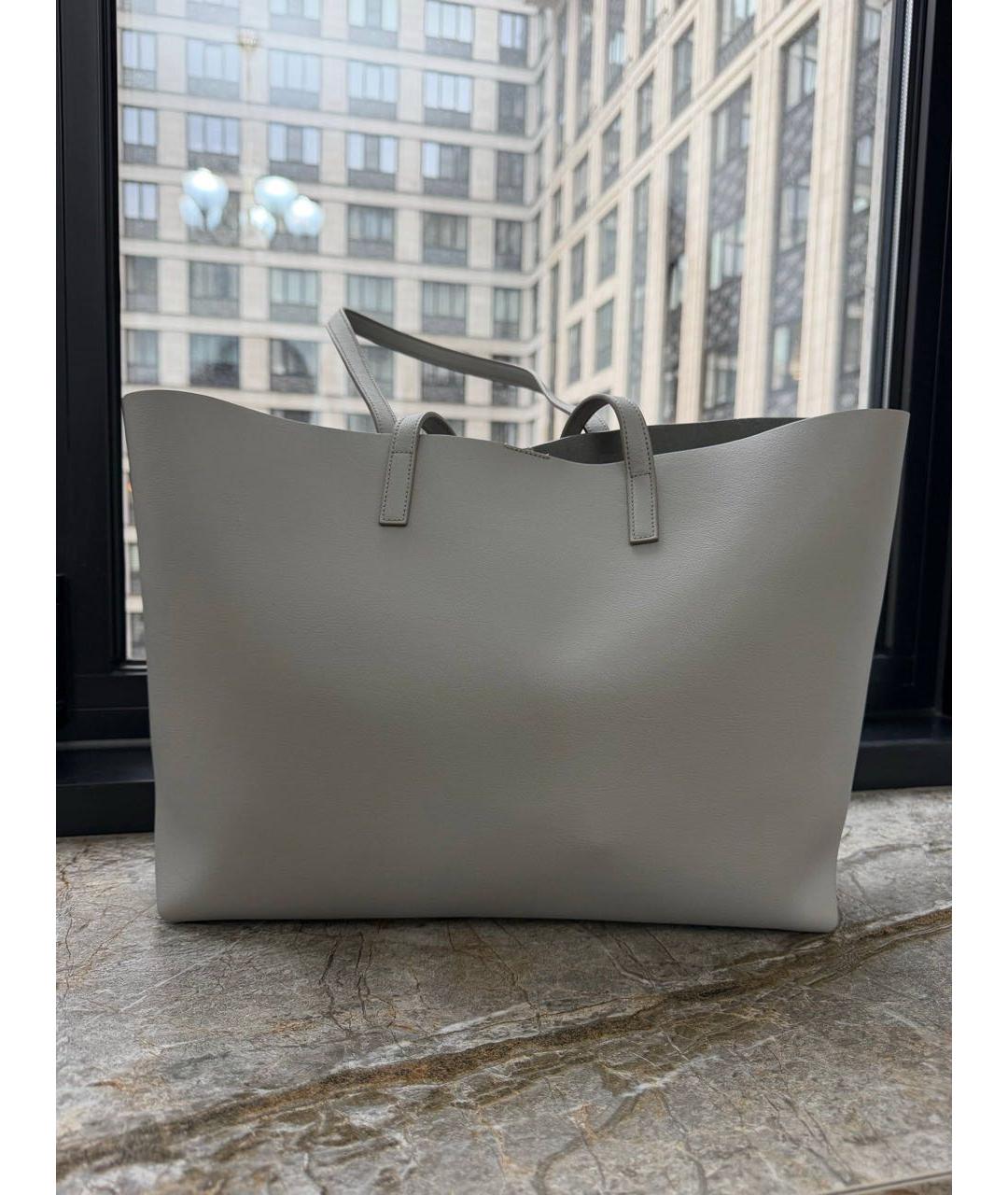 SAINT LAURENT Серая кожаная сумка с короткими ручками, фото 3