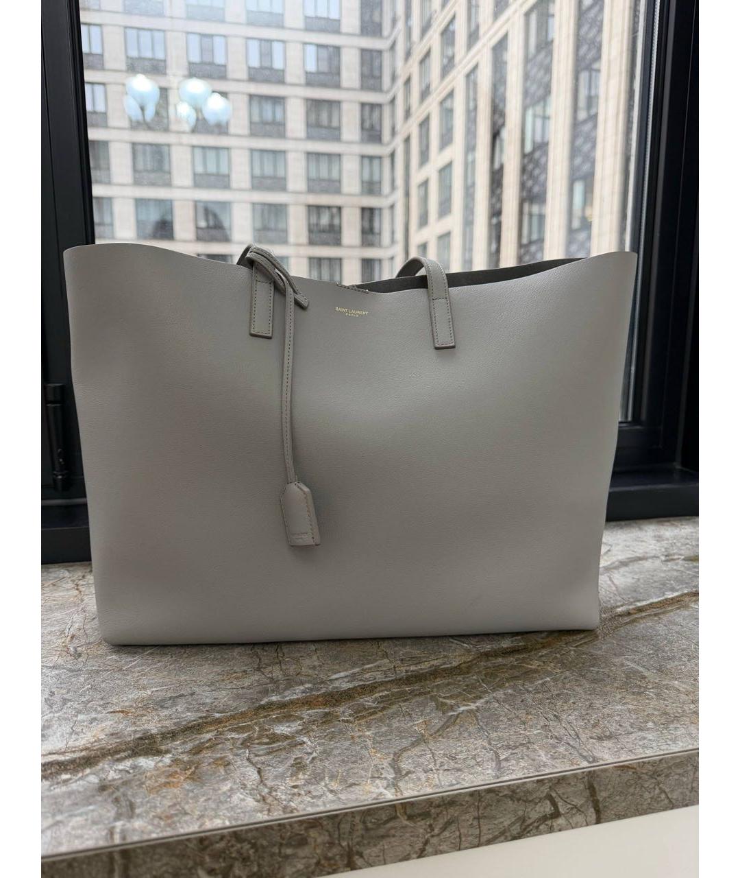 SAINT LAURENT Серая кожаная сумка с короткими ручками, фото 9