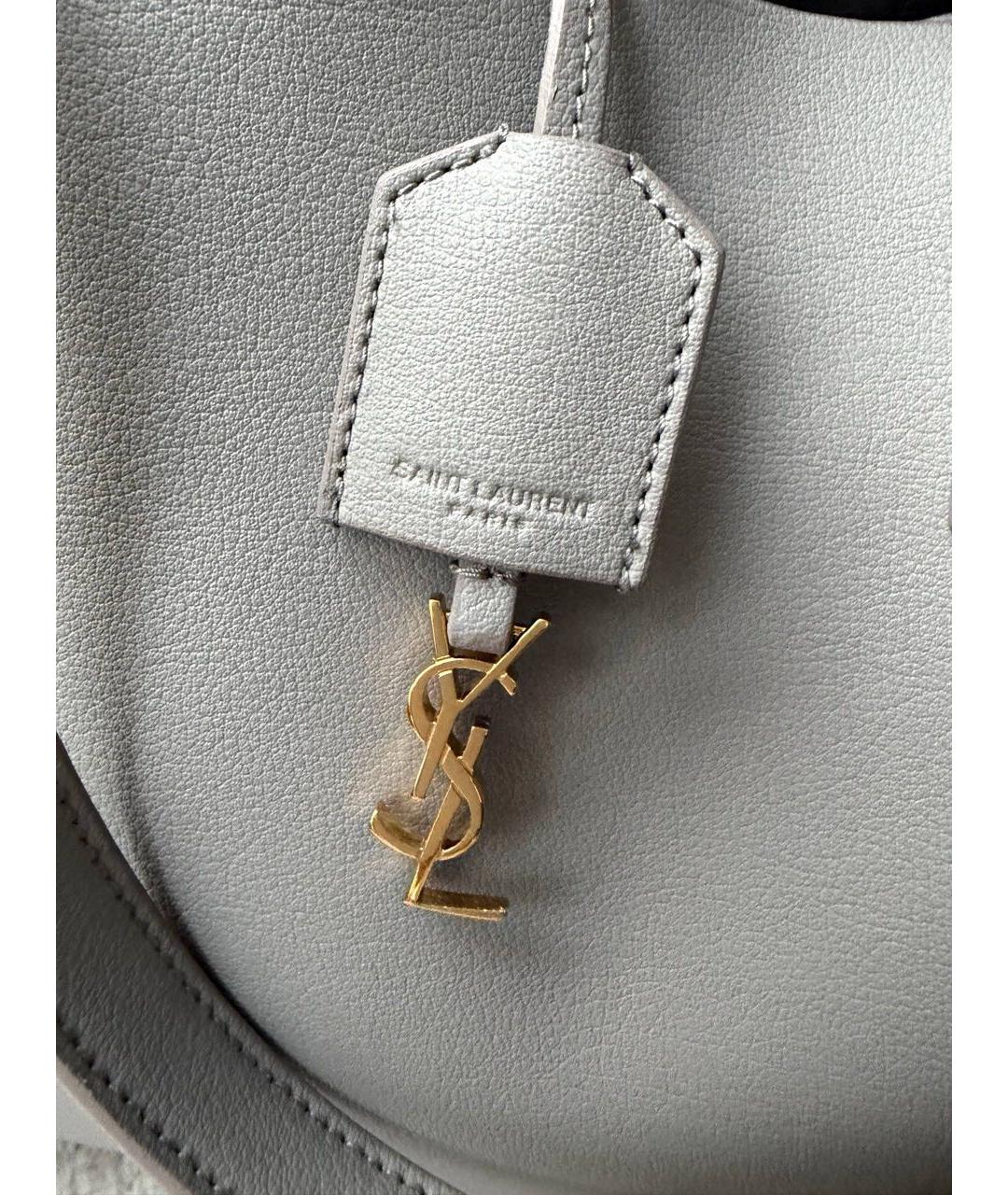 SAINT LAURENT Серая кожаная сумка с короткими ручками, фото 7