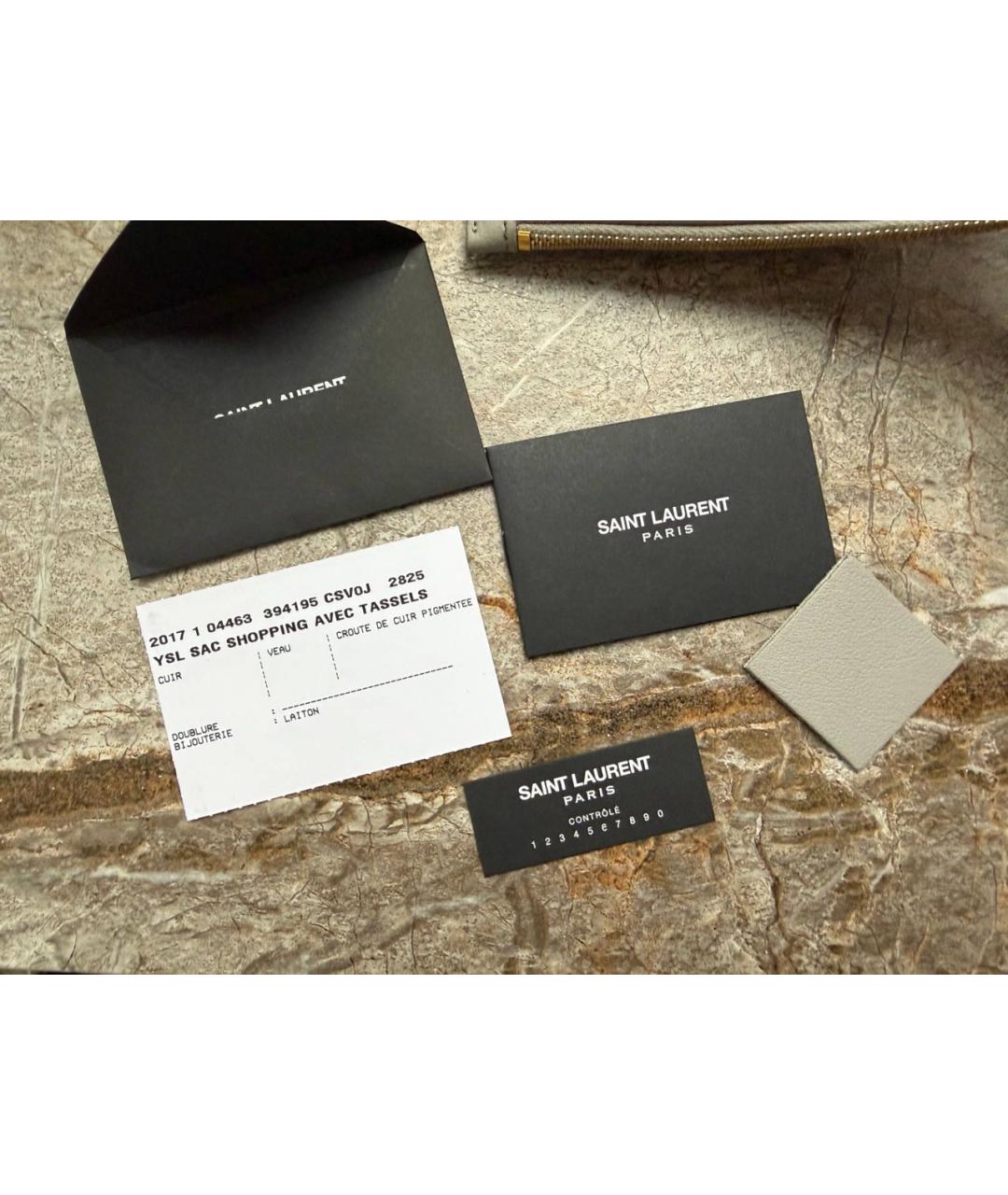 SAINT LAURENT Серая кожаная сумка с короткими ручками, фото 5