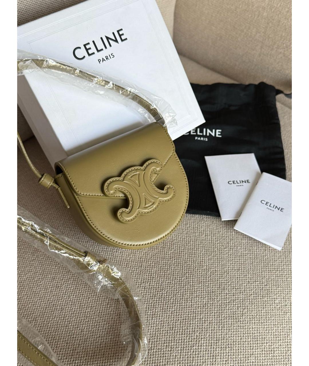 CELINE Хаки кожаная сумка через плечо, фото 4