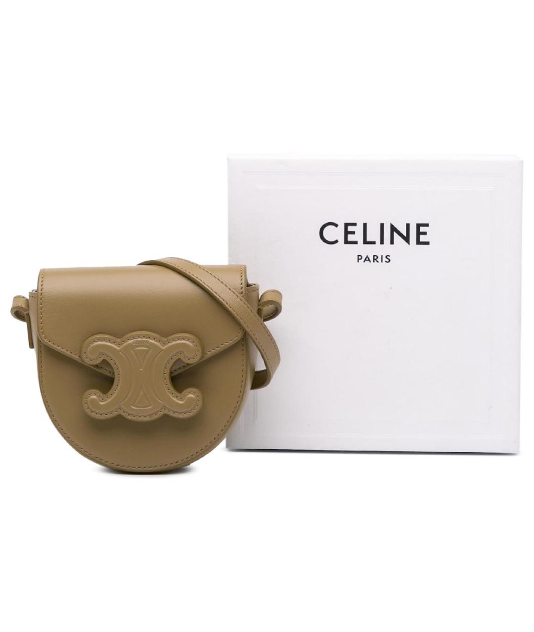 CELINE Хаки кожаная сумка через плечо, фото 2