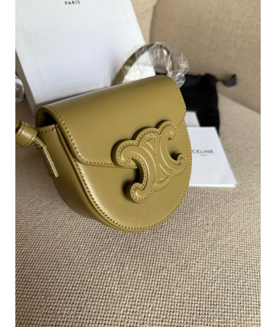 CELINE Хаки кожаная сумка через плечо, фото 5