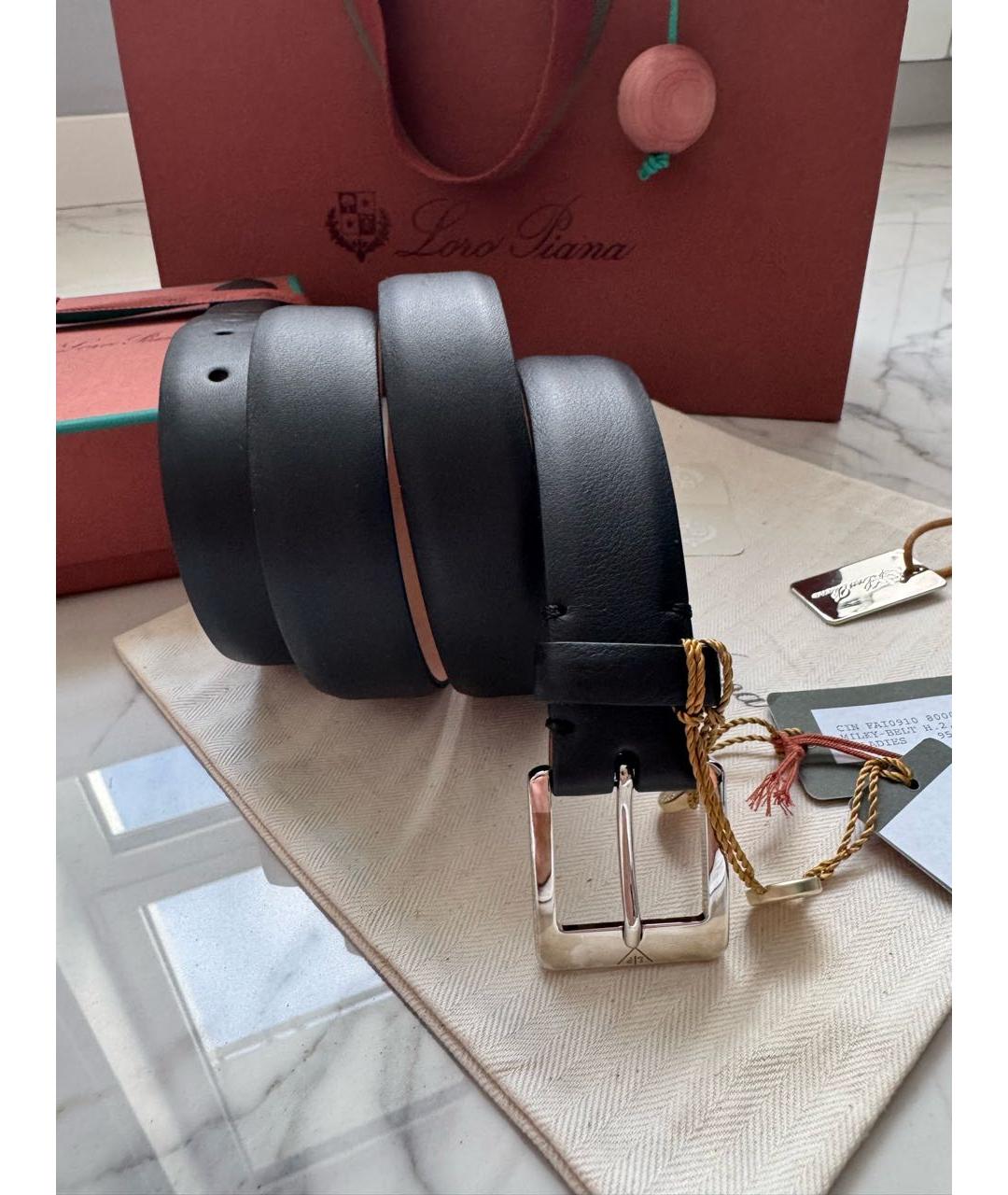 LORO PIANA Черный кожаный ремень, фото 3