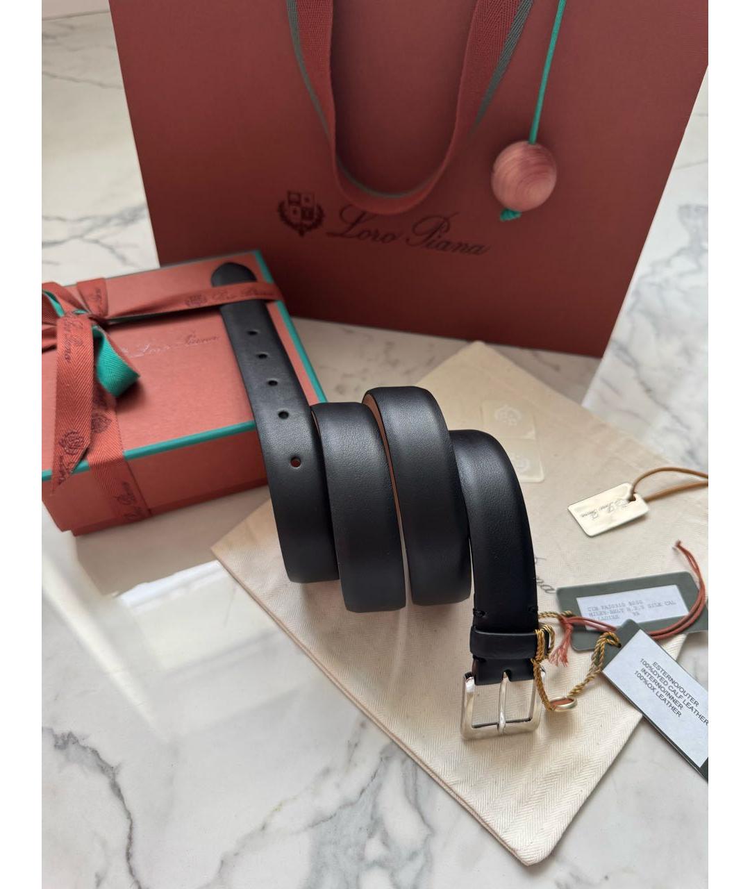 LORO PIANA Черный кожаный ремень, фото 7