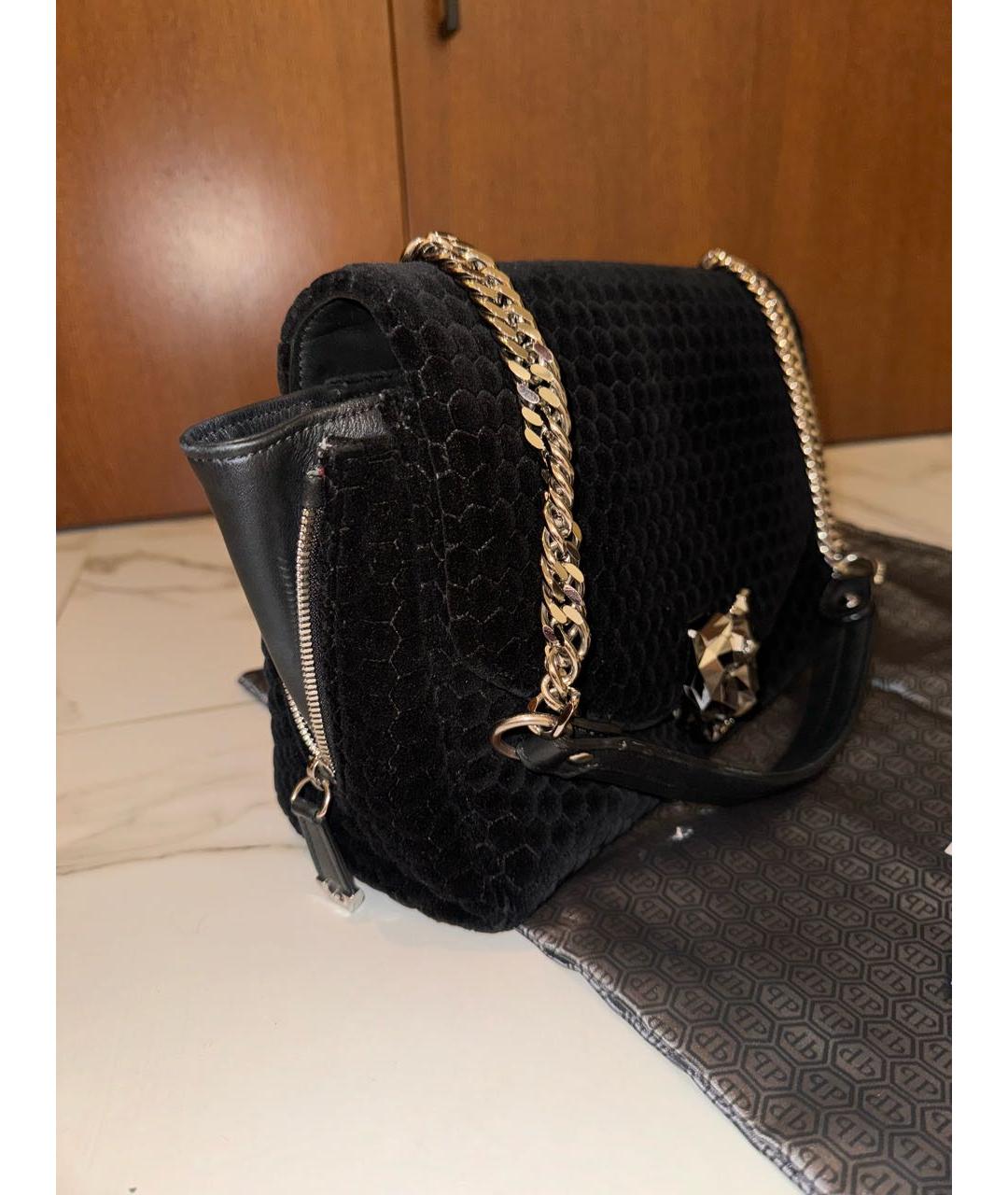 PHILIPP PLEIN Черная замшевая сумка с короткими ручками, фото 2