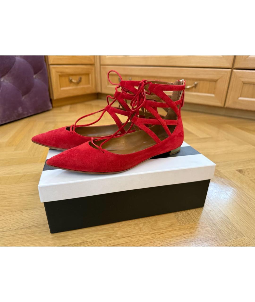 AQUAZZURA Красные замшевые балетки, фото 6