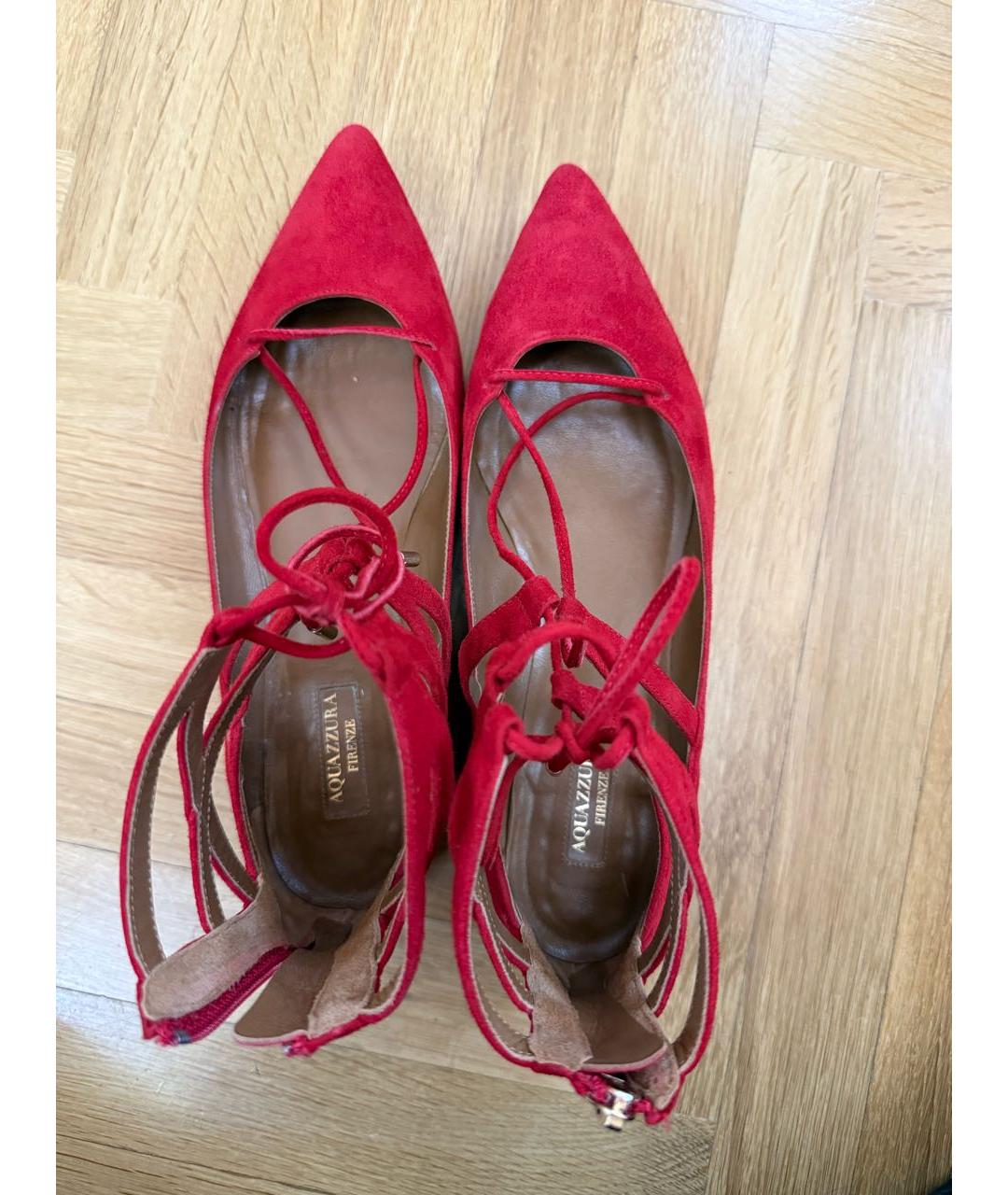 AQUAZZURA Красные замшевые балетки, фото 3