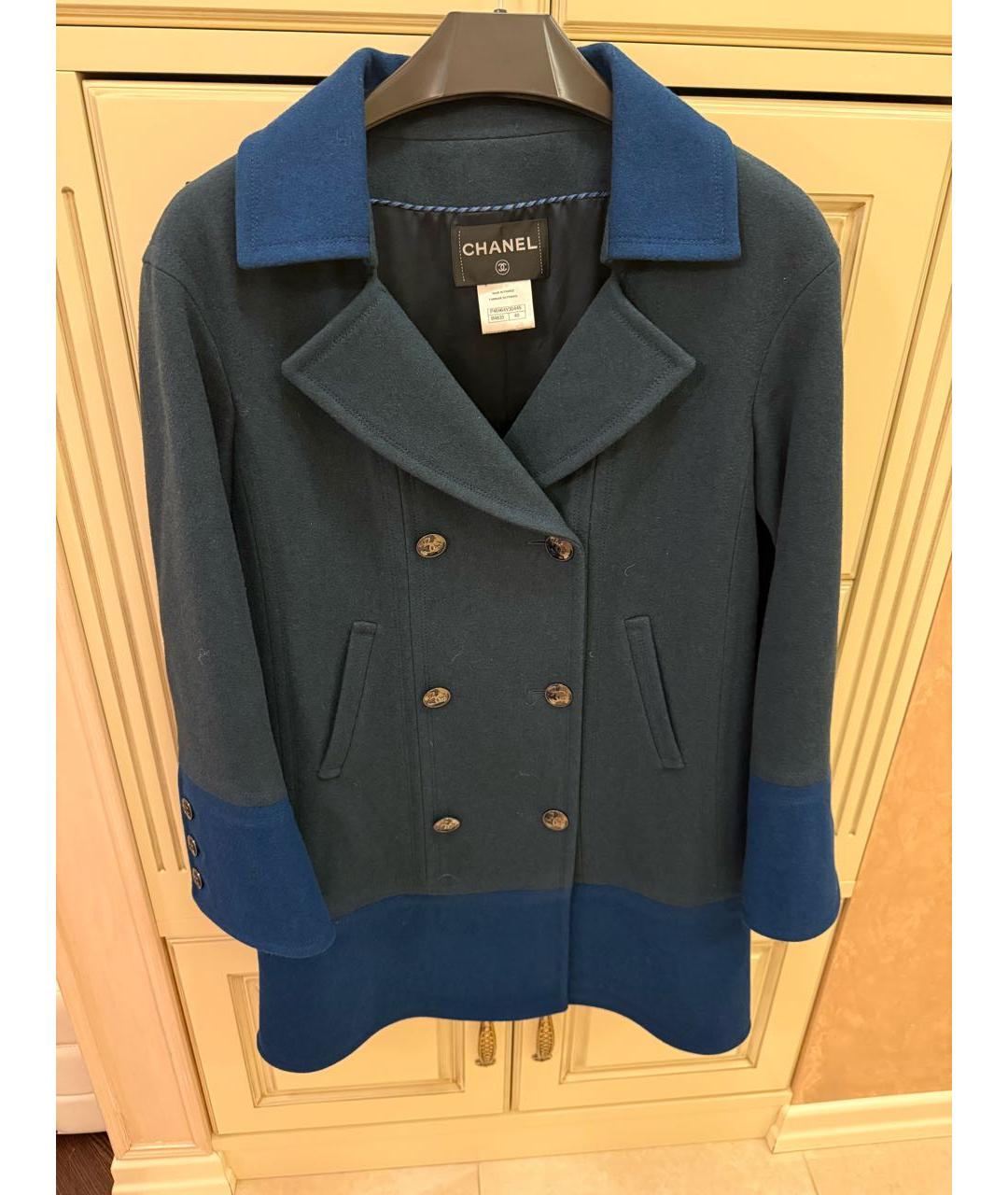 CHANEL Синее шерстяное пальто, фото 9