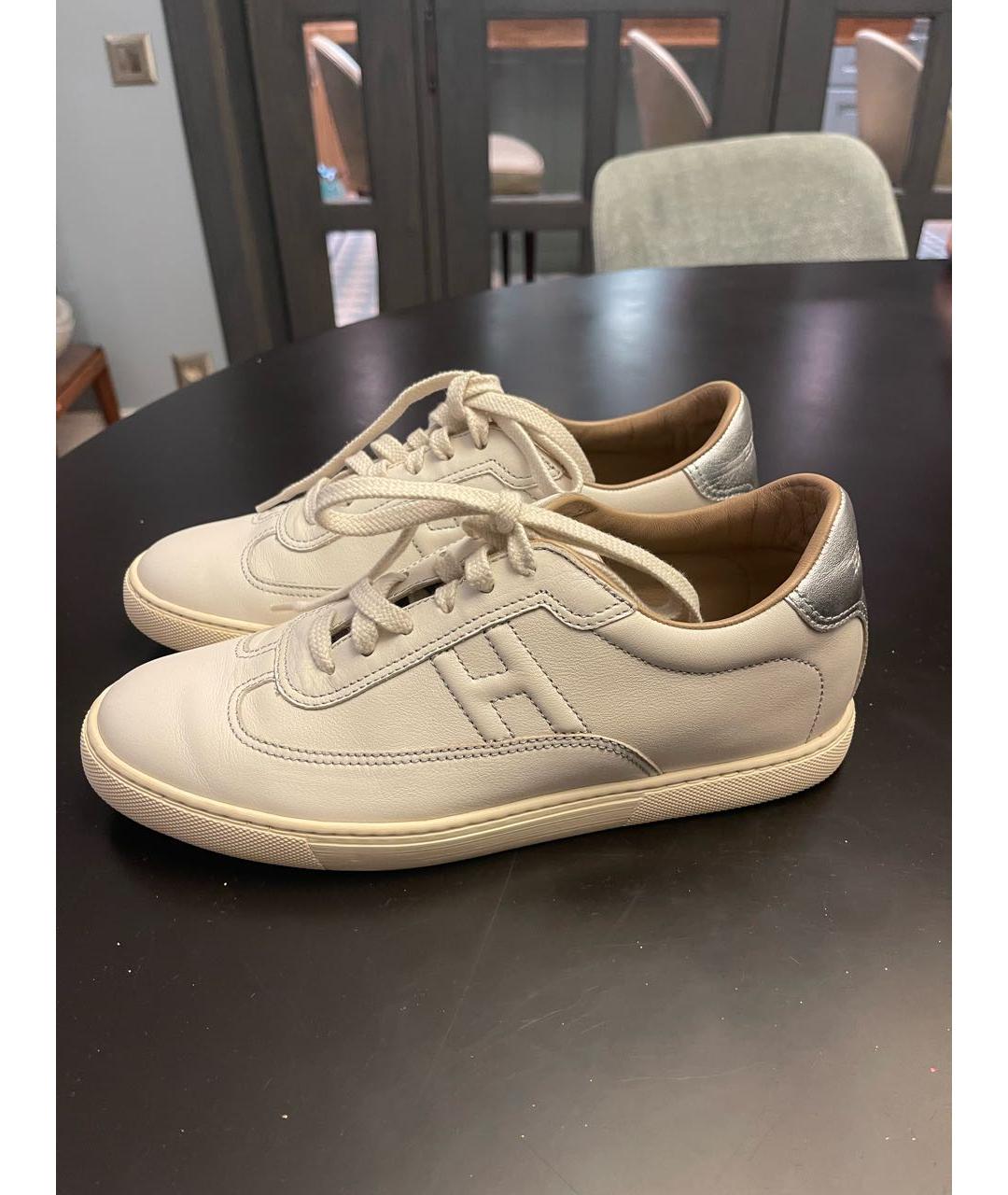 HERMES Белые кожаные кеды, фото 8