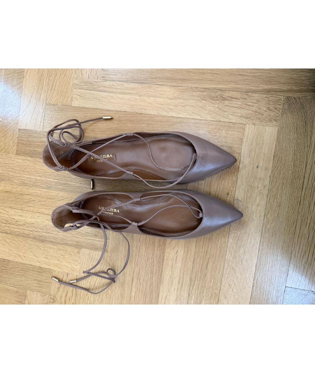 AQUAZZURA Бежевые кожаные балетки, фото 3