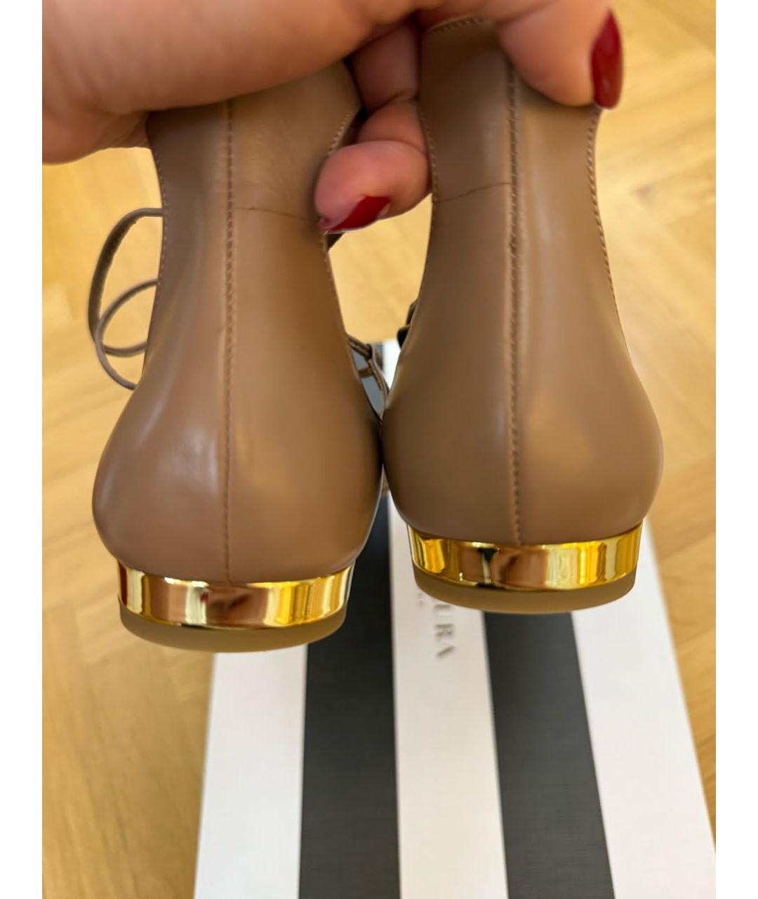 AQUAZZURA Бежевые кожаные балетки, фото 4