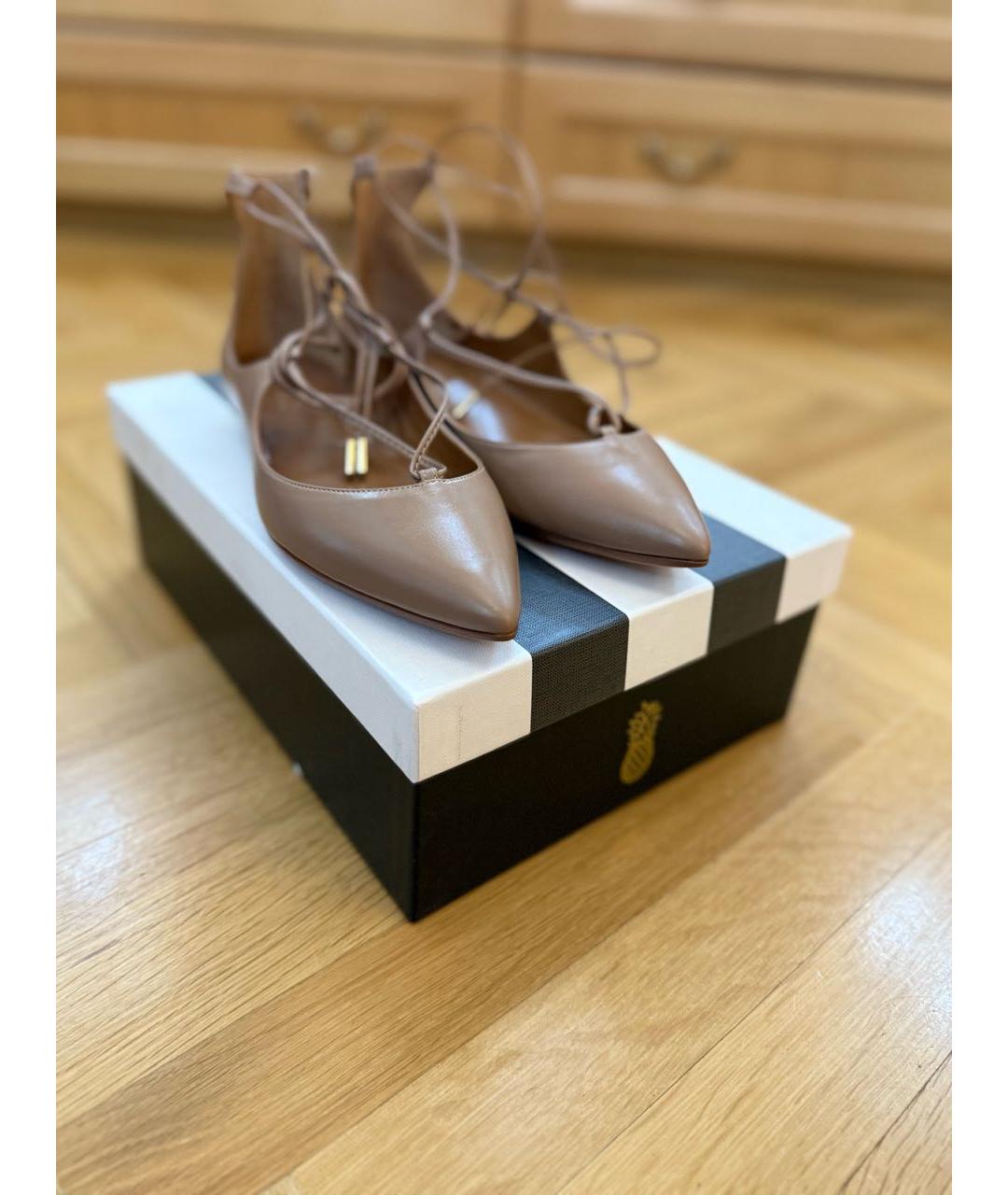 AQUAZZURA Бежевые кожаные балетки, фото 2