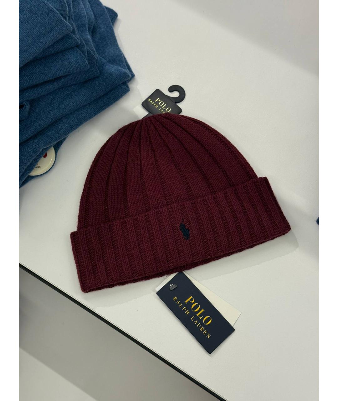 POLO RALPH LAUREN Бордовая шерстяная шапка, фото 4