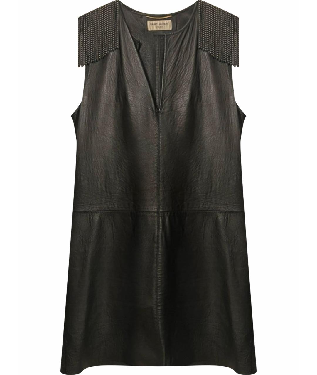 SAINT LAURENT Черное кожаное коктейльное платье, фото 1