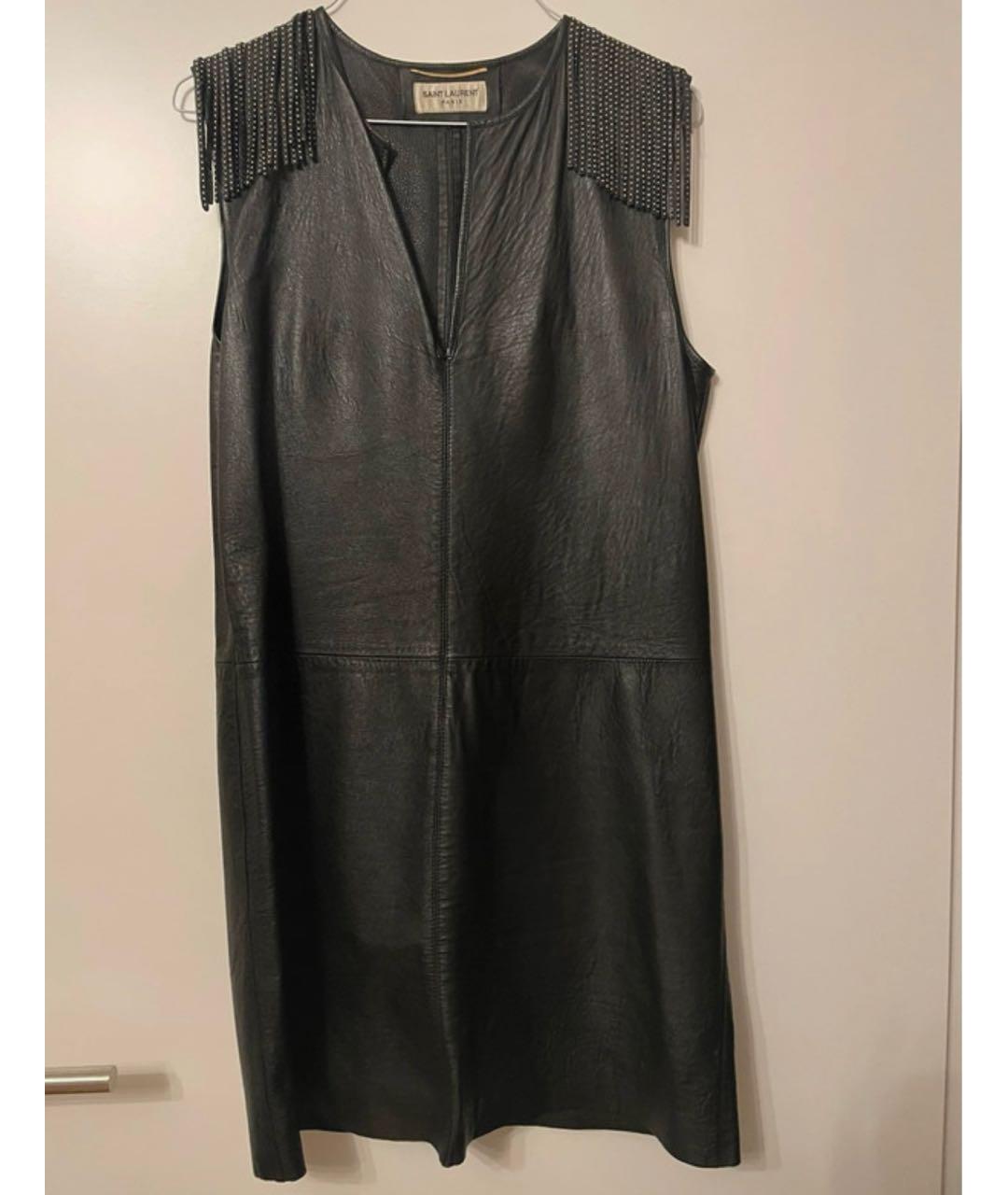 SAINT LAURENT Черное кожаное коктейльное платье, фото 5