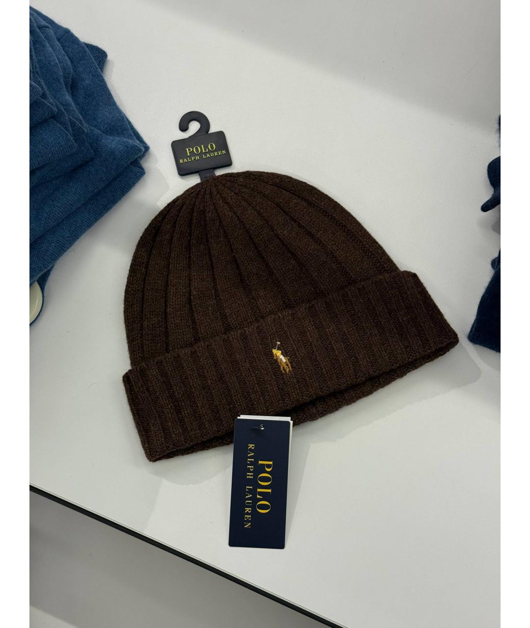 POLO RALPH LAUREN Коричневая шерстяная шапка, фото 4