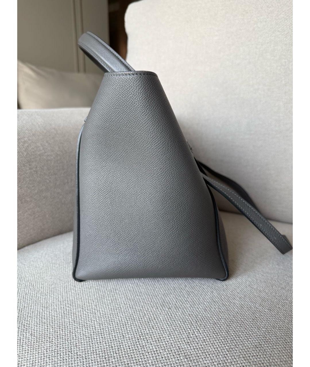 CELINE Серая кожаная сумка с короткими ручками, фото 3