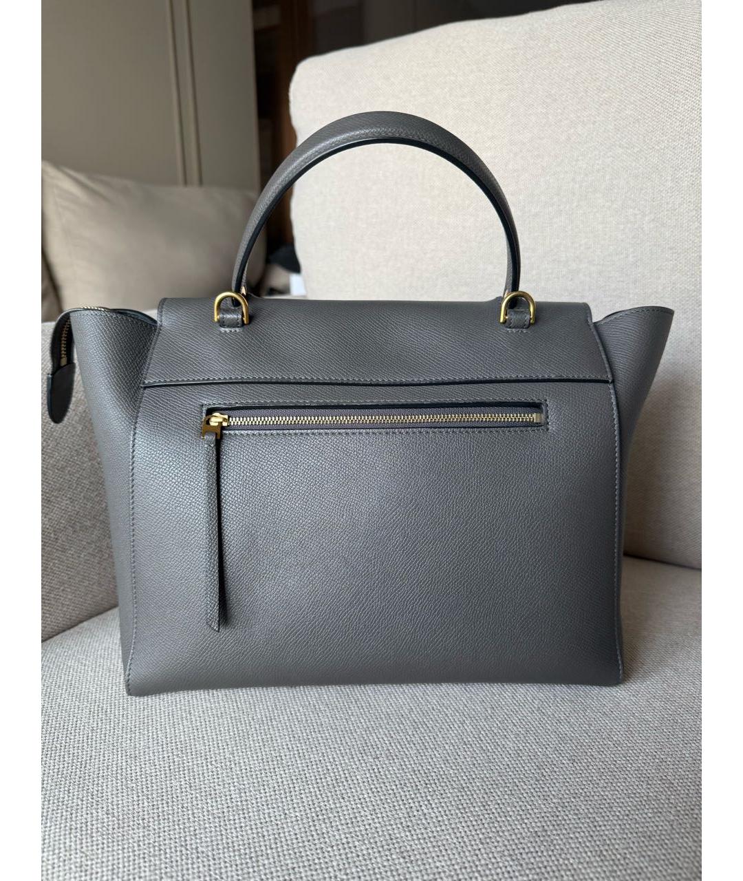 CELINE Серая кожаная сумка с короткими ручками, фото 5