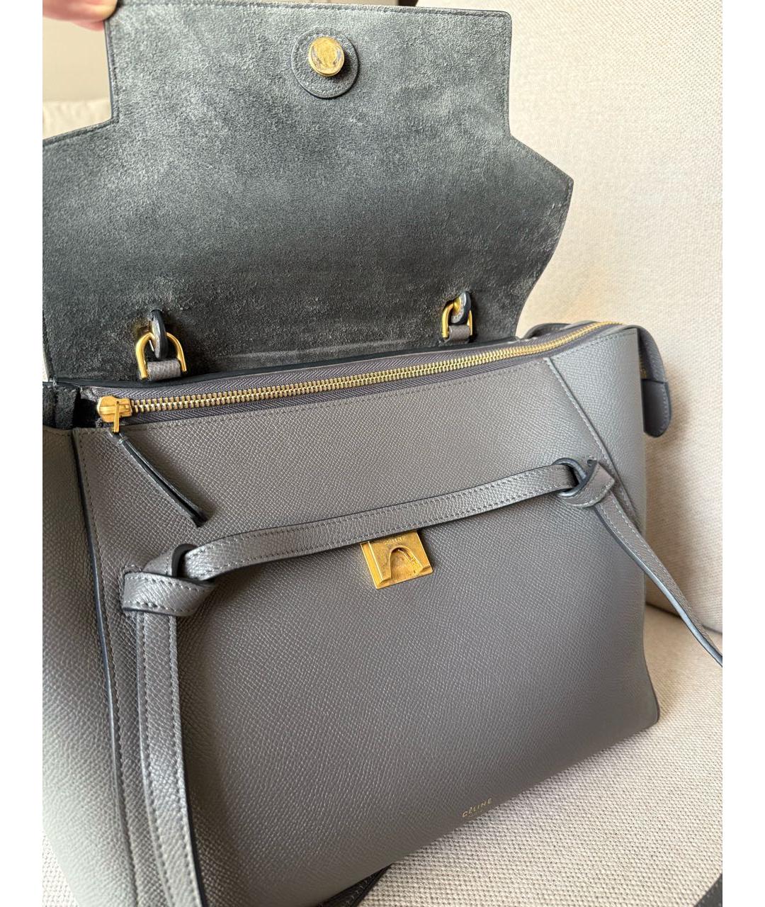CELINE Серая кожаная сумка с короткими ручками, фото 6