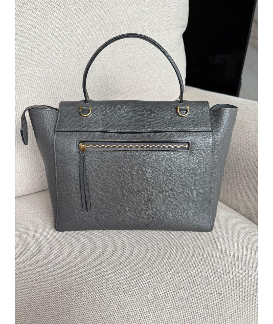 CELINE Серая кожаная сумка с короткими ручками, фото 3