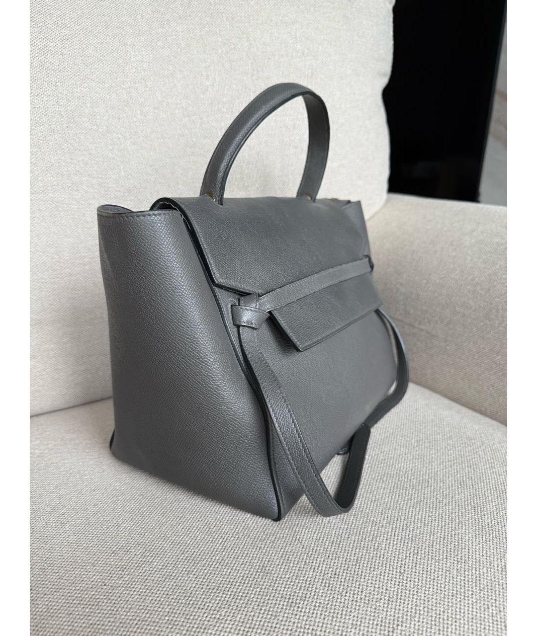 CELINE Серая кожаная сумка с короткими ручками, фото 5