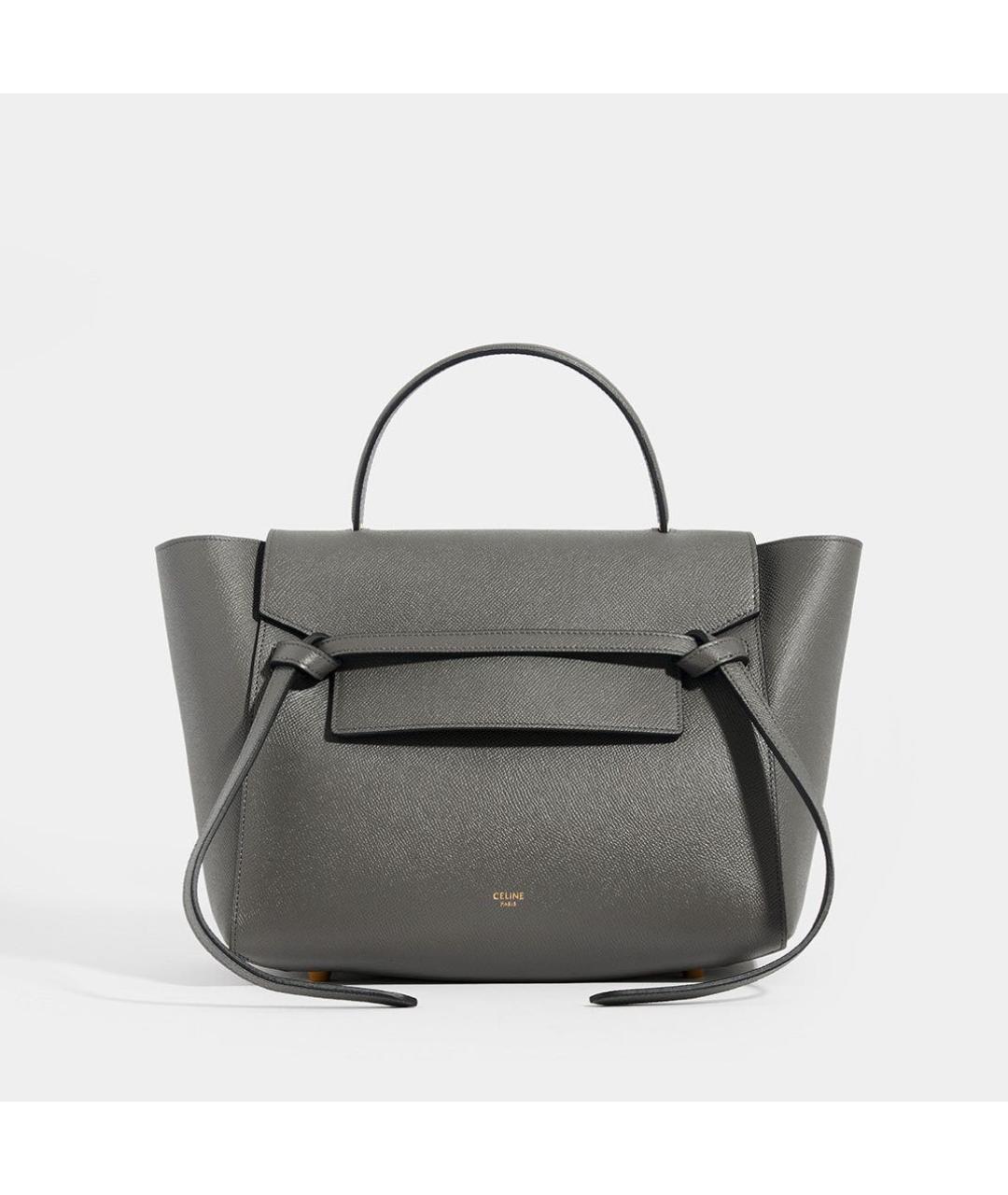 CELINE Серая кожаная сумка с короткими ручками, фото 9